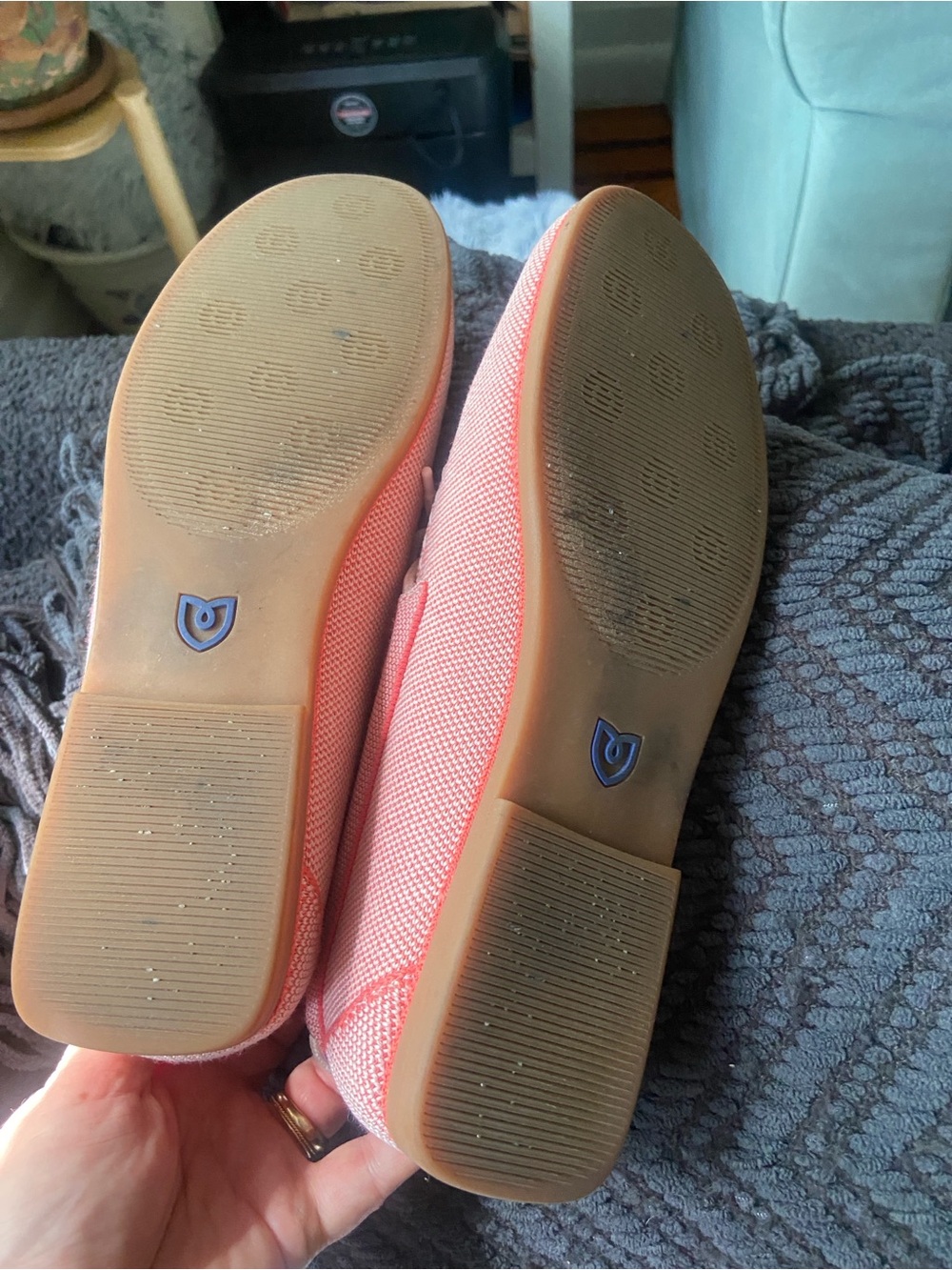 Rothy's Pink Knit Slip-On Loafers with Cream Laces - Picture 3 of 9